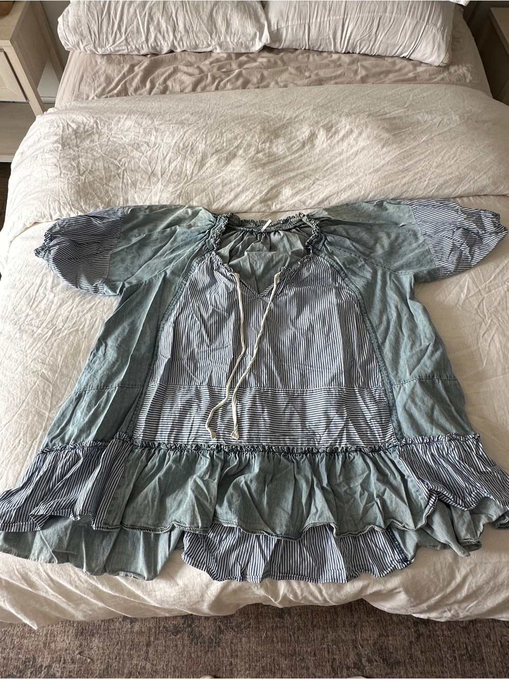 Free People Striped & Washed-Blue Ruffle Dress